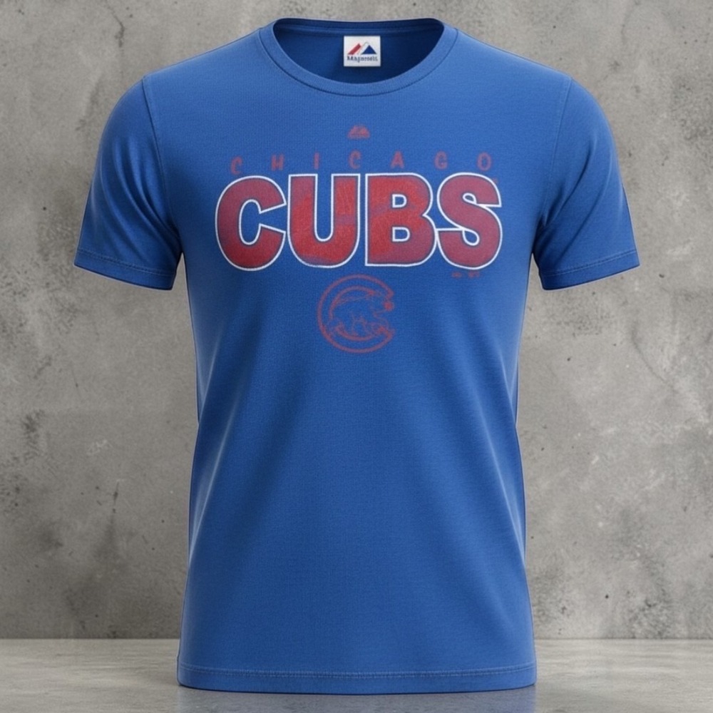 Chicago Cubs Majestic T Shirt Mens Large Blue MLB Baseball Graphic Tee - Picture 10 of 12